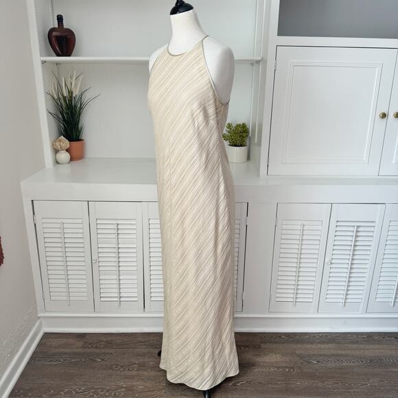 Ann Taylor Dresses & Skirts - Vintage 80s 90s Ann Taylor Champagne Silk Jacquard Floral Stripe Slip Dress 12